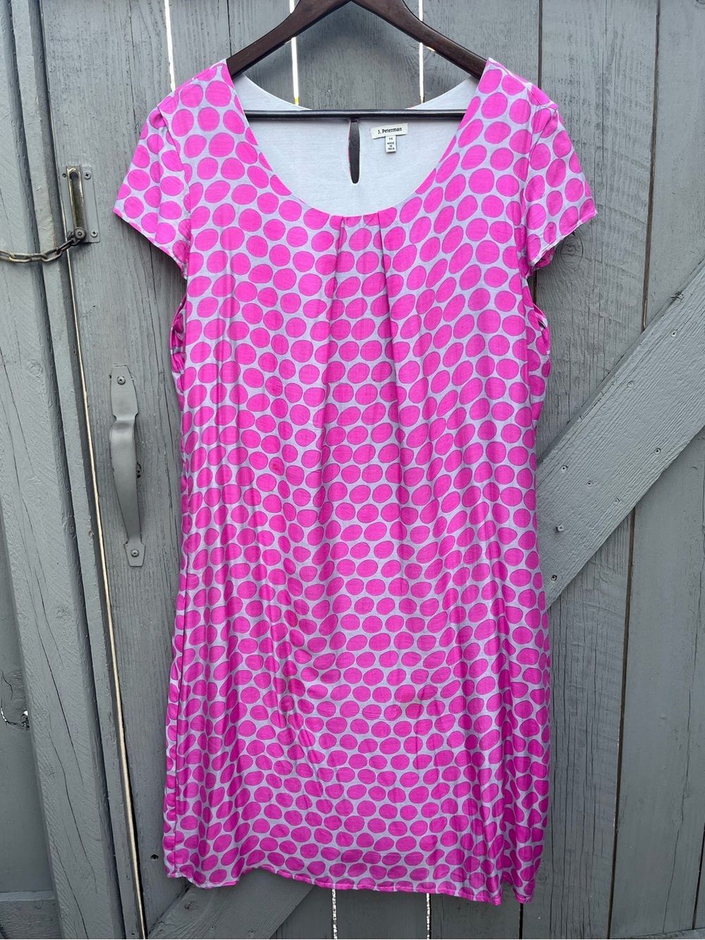J. Peterman Silk Blend A-Line Midi Dress Lavender Pink Dot Size 14